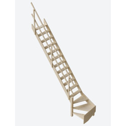 Escalier de meunier en sapin Cottage Junior+ 1/4 tournant gauche avec rampe à lisses 320 x 67
