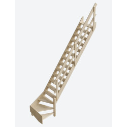 Escalier de meunier en sapin Cottage Medium+ 1/4 tournant droit avec rampe à lisses 340 x 73 cm SOGEM