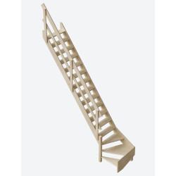 Escalier de meunier en sapin Cottage Medium+ 1/4 tournant gauche avec rampe à lisses 340 x 73 cm SOGEM