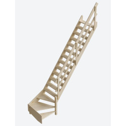 Escalier de meunier en sapin Cottage Large+ 1/4 tournant droit avec rampe à lisses maxi 340 x 83 cm SOGEM
