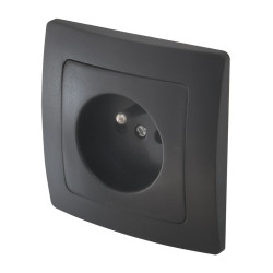 Prise encastrable bipolaire avec broche de terre et plaque de finition noir mat PROFILE