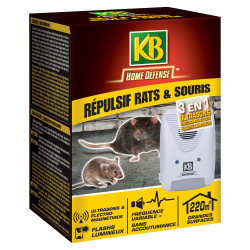 Répulsif à ultrasons anti-rats et souris 220 m² KB HOME DEFENSE