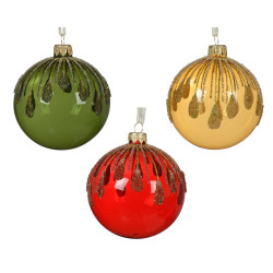 Boule de Noël en verre gouttes pailletées transparente Ø 8 cm DECORIS