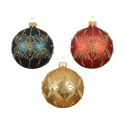 Boule de Noël en verre motif graphique pailleté Ø 8 cm DECORIS