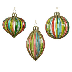Boule de Noël en verre décor de lignes pailletées dorées Ø 8 cm DECORIS
