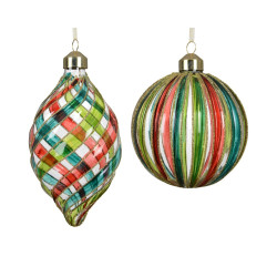 Boule de Noël en verre décor de lignes et volutes pailletées dorées Ø 8 cm DECORIS