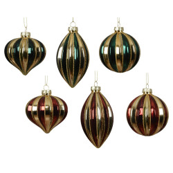Boule de Noël en verre décor de lignes pailletées dorées Ø 8 cm DECORIS