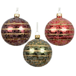 Boule de Noël en verre décor de lignes dorées avec petites étoiles Ø 8 cm DECORIS