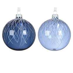Boule de Noël en verre décor en paillettes blanches bleue Ø 8 cm DECORIS