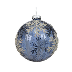 Boule de Noël en verre décor de flocons de neige bleue Ø 10 cm DECORIS