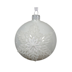 Boule de Noël en verre décor étoilé effet givré blanc d'hiver Ø 8 cm DECORIS