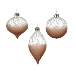 Boule de Noël en verre décor de spirales pailletées argentées caramel Ø 8 cm DECORIS