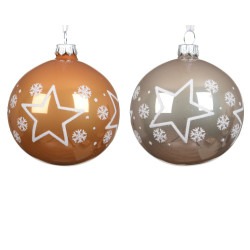 Boule de Noël en verre motif étoilé et flocons de neige Ø 8 cm DECORIS
