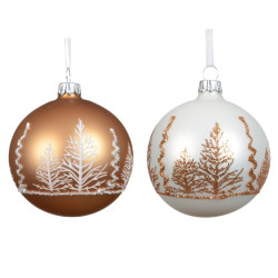 Boule de Noël en verre décor de sapins pailletés Ø 8 cm DECORIS