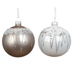 Boule de Noël en verre décor pailleté et perlé Ø 8 cm DECORIS