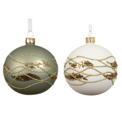 Boule de Noël en verre décor en croisillon pailleté doré Ø 8 cm DECORIS
