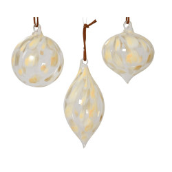 Boule de Noël en verre décor de pois laiteux transparente Ø 8 cm DECORIS