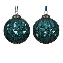 Boule de Noël incassable décor en croisillon vert émeraude Ø 8 cm DECORIS