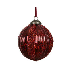 Boule de Noël en plastique perlée effet antique bordeaux Ø 8 cm DECORIS