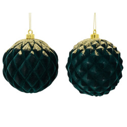 Boule de Noël en plastique velours vert émeraude Ø 8 cm DECORIS
