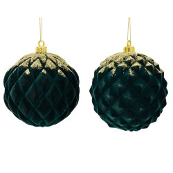 Boule de Noël en plastique effet velours vert émeraude Ø 10 cm DECORIS