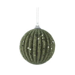 Boule de Noël en mousse décor paillettes et sequins vert romarin Ø 8 cm DECORIS