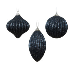 Boule de Noël en mousse nervurée et pailletée bleu nuit Ø 8 cm DECORIS