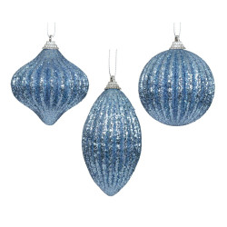 Boule de Noël en mousse nervurée et pailletée bleu aube Ø 8 cm DECORIS