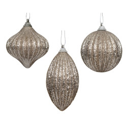 Boule de Noël en mousse nervurée et pailletée perle fumée Ø 8 cm DECORIS