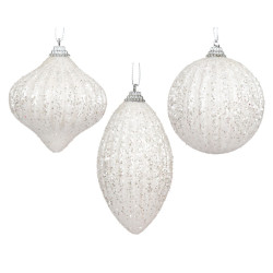 Boule de Noël en mousse nervurée et pailletée blanc d'hiver Ø 8 cm DECORIS