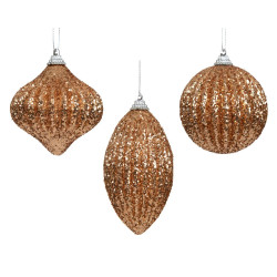 Boule de Noël en mousse nervurée et pailletée caramel Ø 8 cm DECORIS