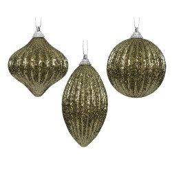 Boule de Noël en mousse nervurée et pailletée vert romarin Ø 8 cm DECORIS