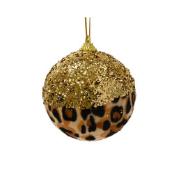 Boule de Noël en mousse motif léopard et or scintillant Ø 8 cm DECORIS