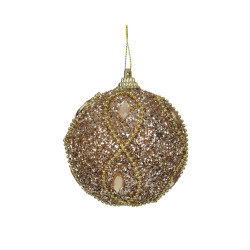 Boule de Noël en mousse pailletée et perlée champagne Ø 8 cm DECORIS