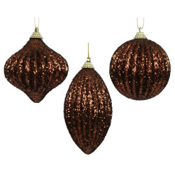 Boule de Noël en mousse nervurée et pailletée brun espresso Ø 8 cm DECORIS