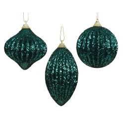 Boule de Noël en mousse nervurée et pailletée vert émeraude Ø 8 cm DECORIS