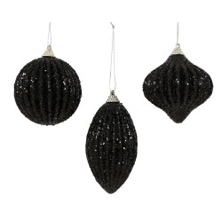Boule de Noël en mousse nervurée et pailletée noire Ø 8 cm DECORIS