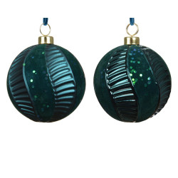 Boule de Noël en incassable décor de volutes vert émeraude Ø 8 cm DECORIS