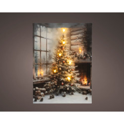 Tableau sapin de Noël enneigé LED 28 x 38 cm LUMINEO