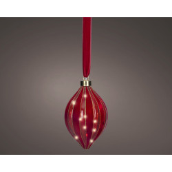 Olive en verre rouge à suspendre micro LED blanc chaud Ø 12