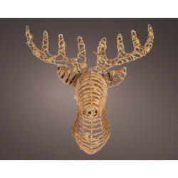 Tête de renne osier marron LED blanc doré 28 x 68 x 66 cm LUMINEO