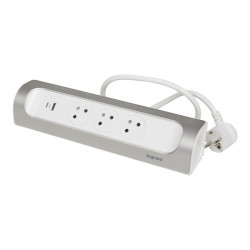 Multiprise 3 prises 2 USB aluminium 1 m LEGRAND