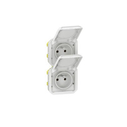 Prise double avec broche de terre Plexo blanche LEGRAND