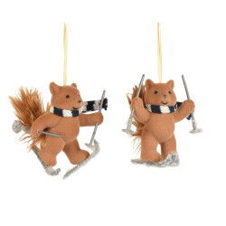 Renard à ski en polyester à suspendre 11 x 7 x 11 cm DECORIS