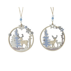 Suspension en contreplaqué avec scène hivernale de renne Ø 12 cm DECORIS