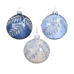 Boule de Noël en verre motif de feuilles pailletées Ø 8 cm DECORIS