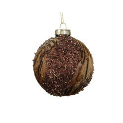 Boule de Noël en verre pailletée décor de plumes Ø 8 cm DECORIS