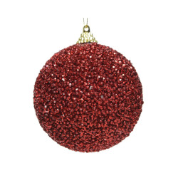 Boule de Noël en mousse pailletée et perlée rouge Ø 8 cm DECORIS