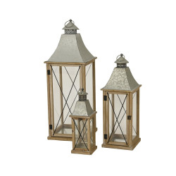 Lanterne en bois de sapin blanchi 14 x 14 x 42 cm DECORIS