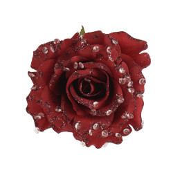 Rose artificielle à clipser bordeaux Ø 14 cm